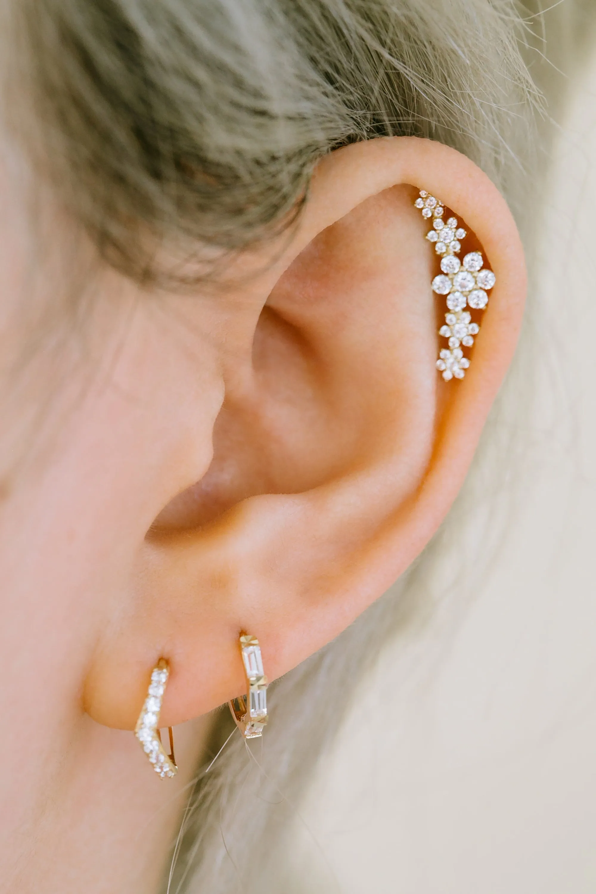 14k Gold Cartilage Cz Flower Snowflakes Internally Internal Threaded Labret Jewelry