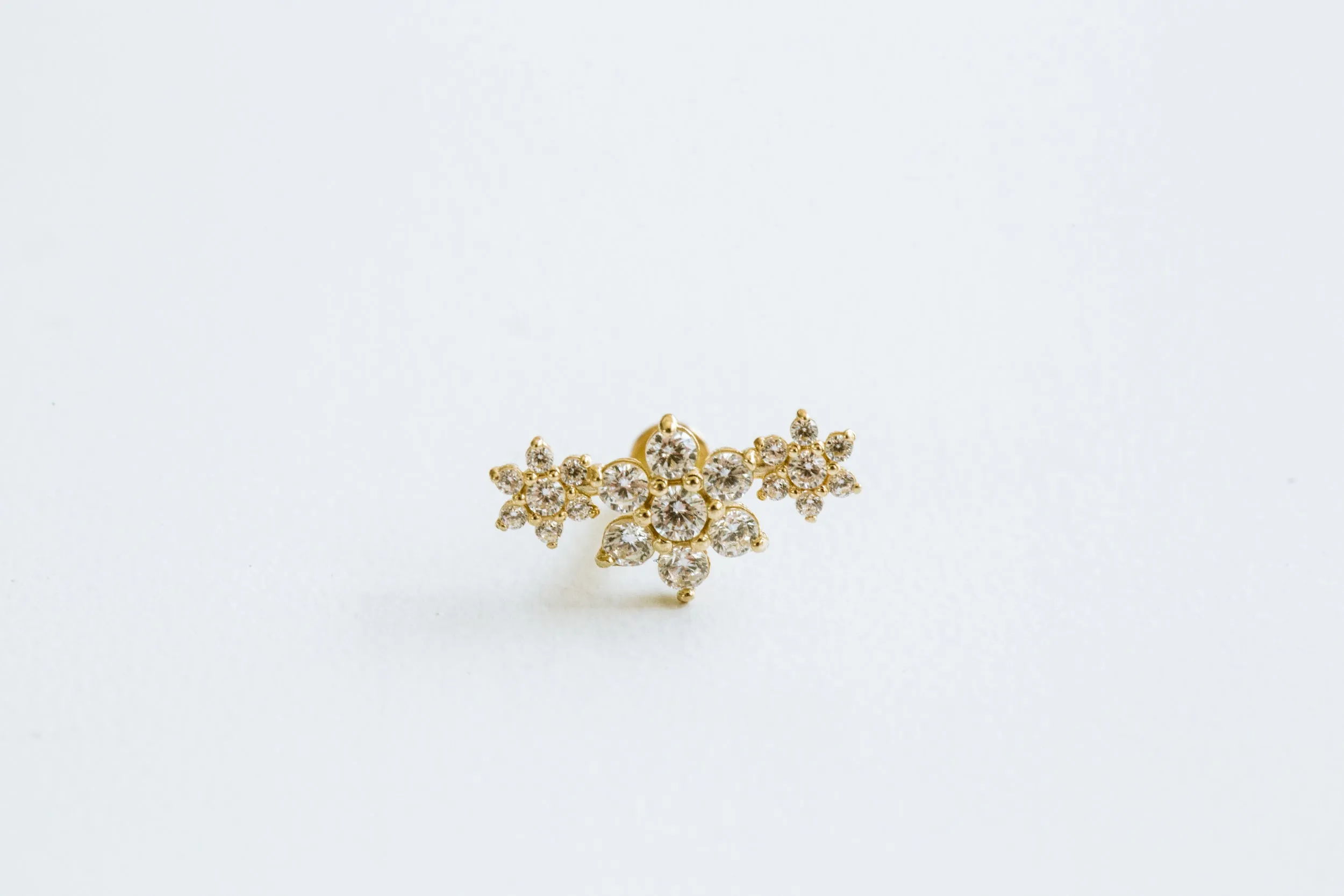 14k Gold Cartilage Cz Flower Snowflakes Internally Internal Threaded Labret Jewelry