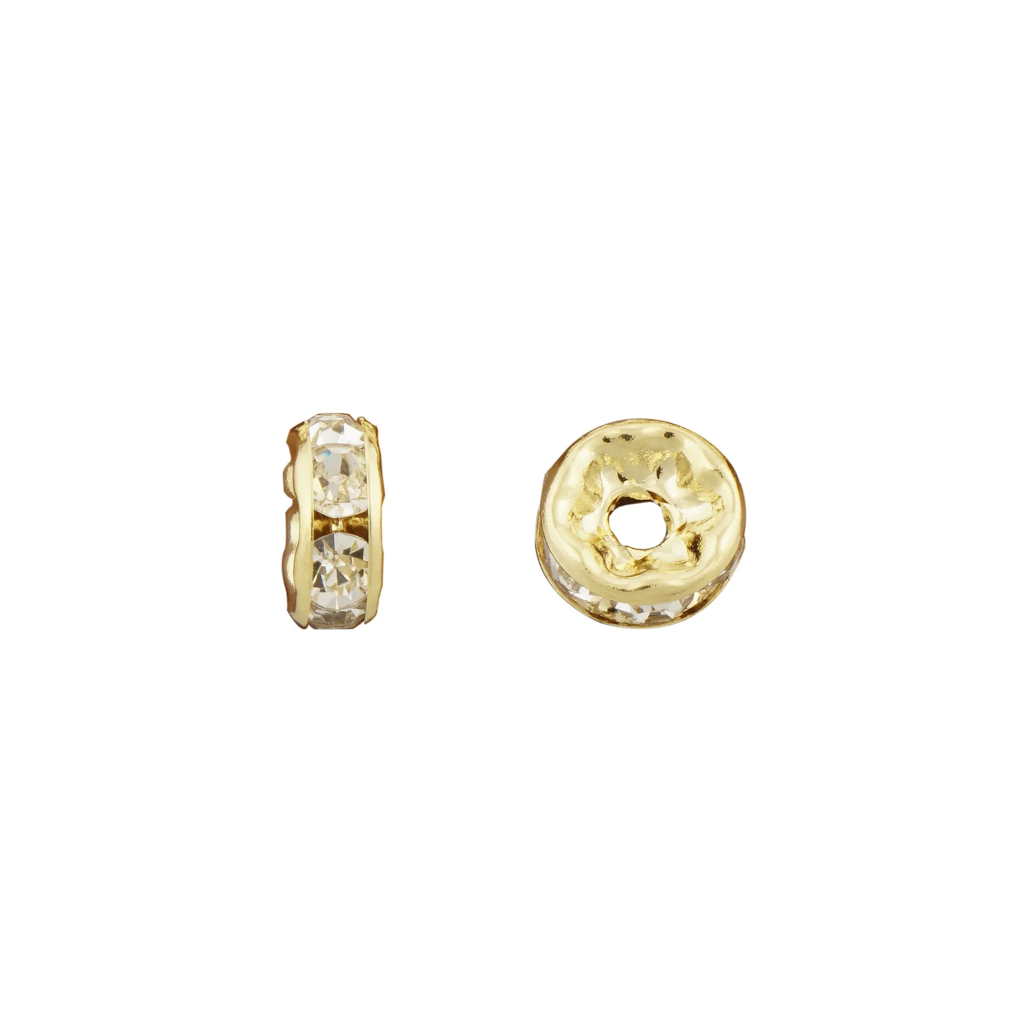 14k Gold Filled Rondelle Spacer Beads with Clear Crystal Rhinestones in 4mm, 6mm, 8mm Sizes