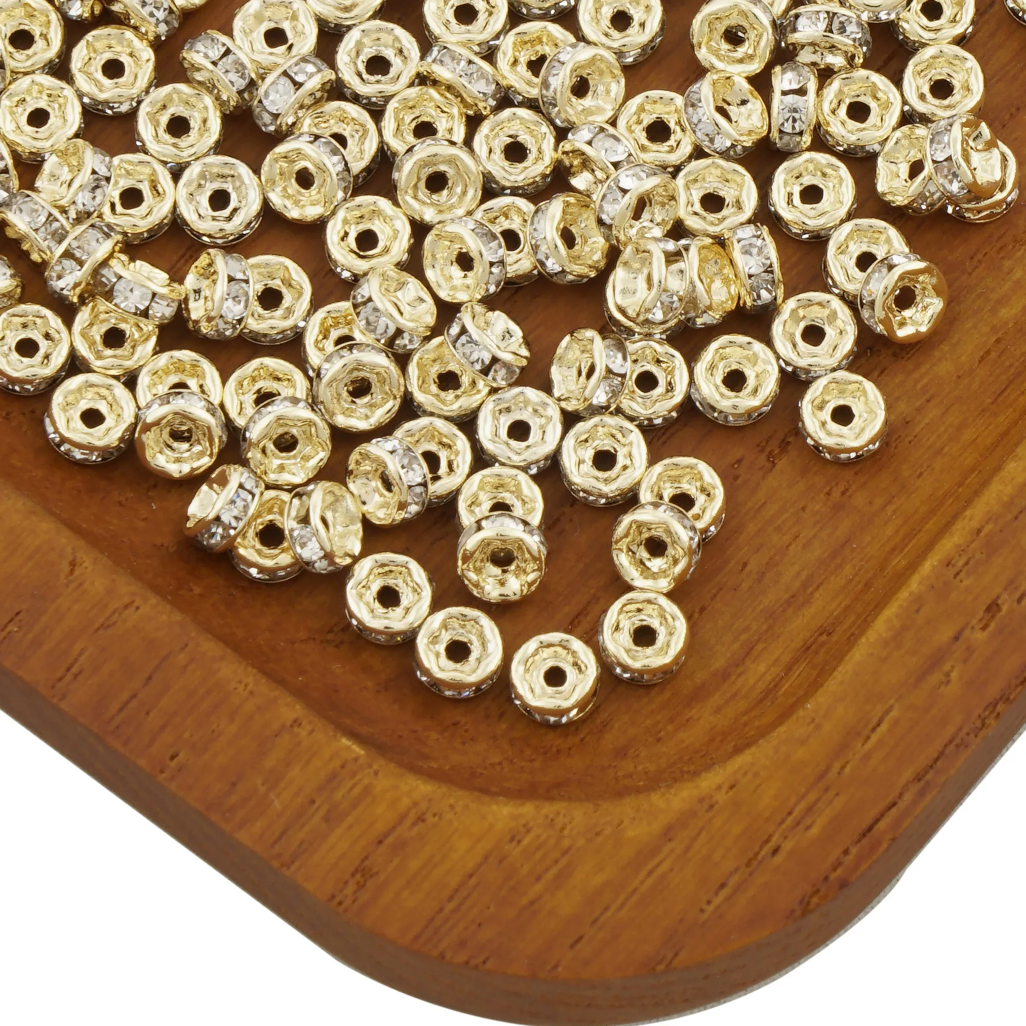 14k Gold Filled Rondelle Spacer Beads with Clear Crystal Rhinestones in 4mm, 6mm, 8mm Sizes