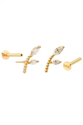 14k Gold Helix Tragus Inner Conch Cartilage Twig Flower Cz Internally Internal Threaded Earring Labret Piercing