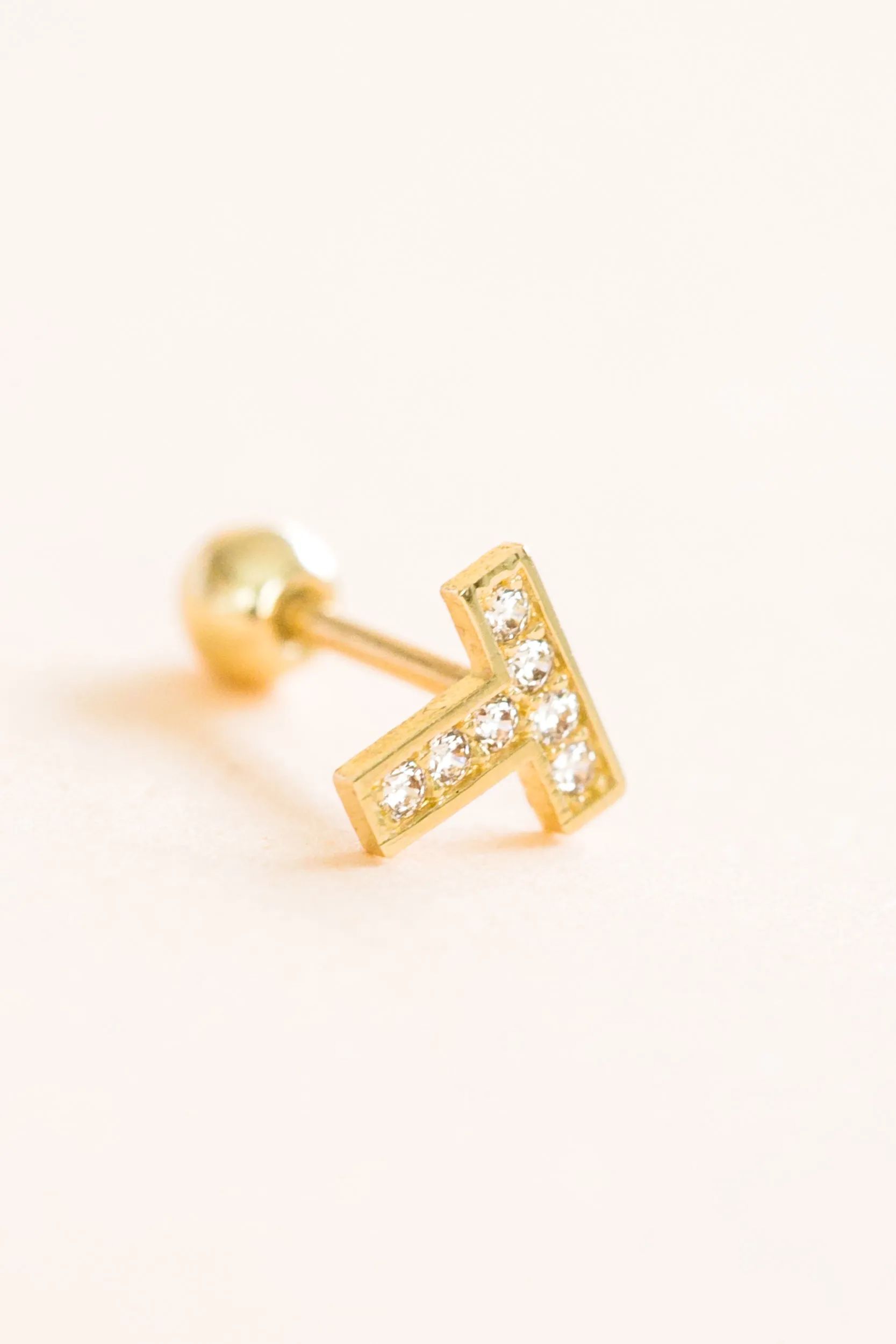 14k Gold Jewelry Initial T Barbell Ear Stud Earring Piercing