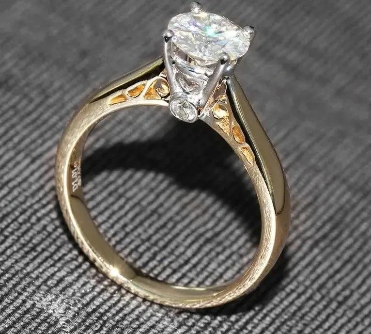 14k Yellow & White Gold Vintage Moissanite Ring 1ct