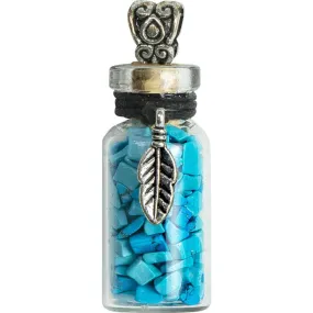 1.75" Gemstone Chip Bottle Necklace - Turquoise with Feather