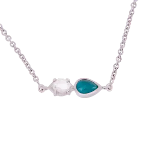 2-Stone Herkimer Diamond and Turquoise Pear Necklace