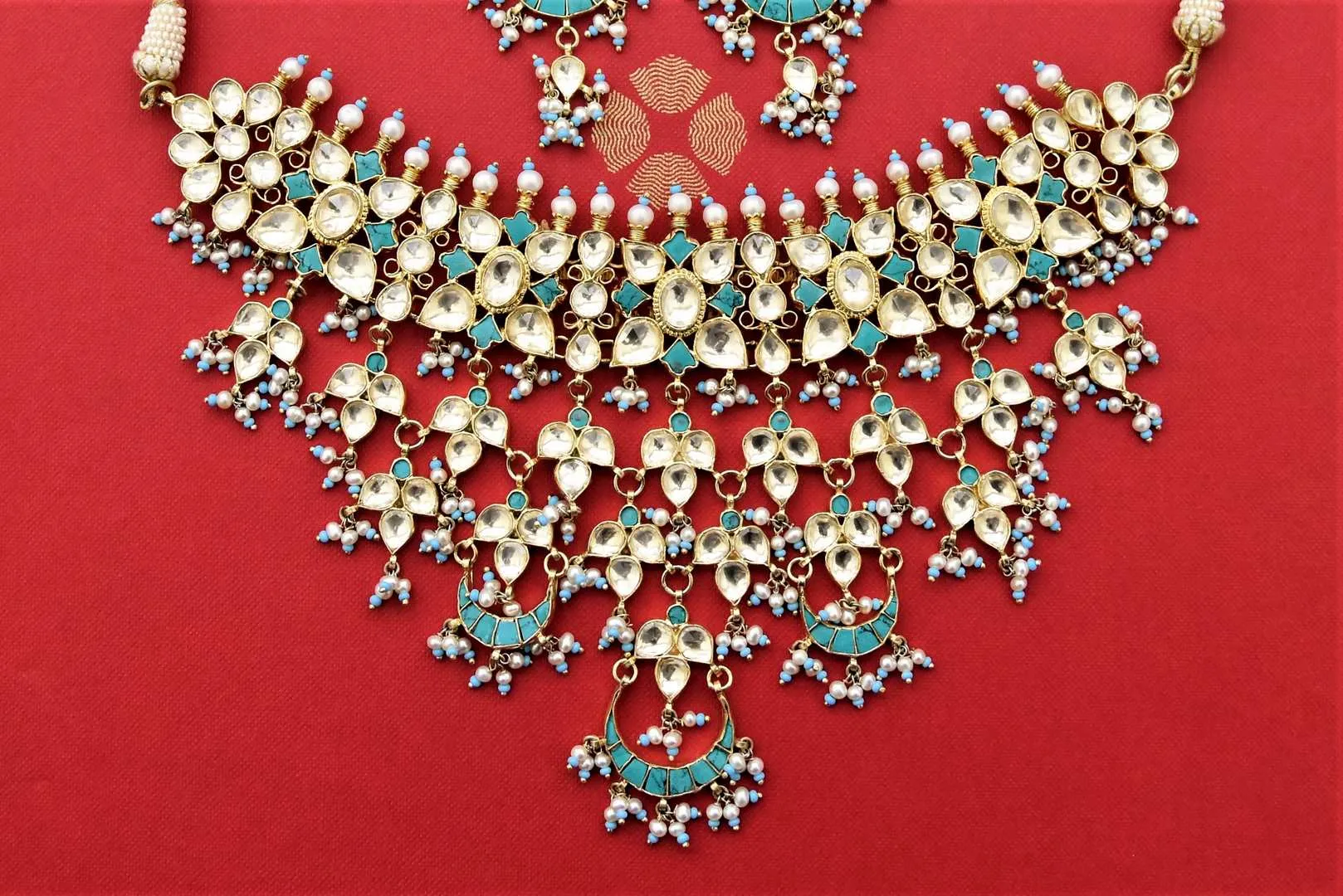 20D182 Silver Gold Plated Kundan and Turquoise Necklace Set