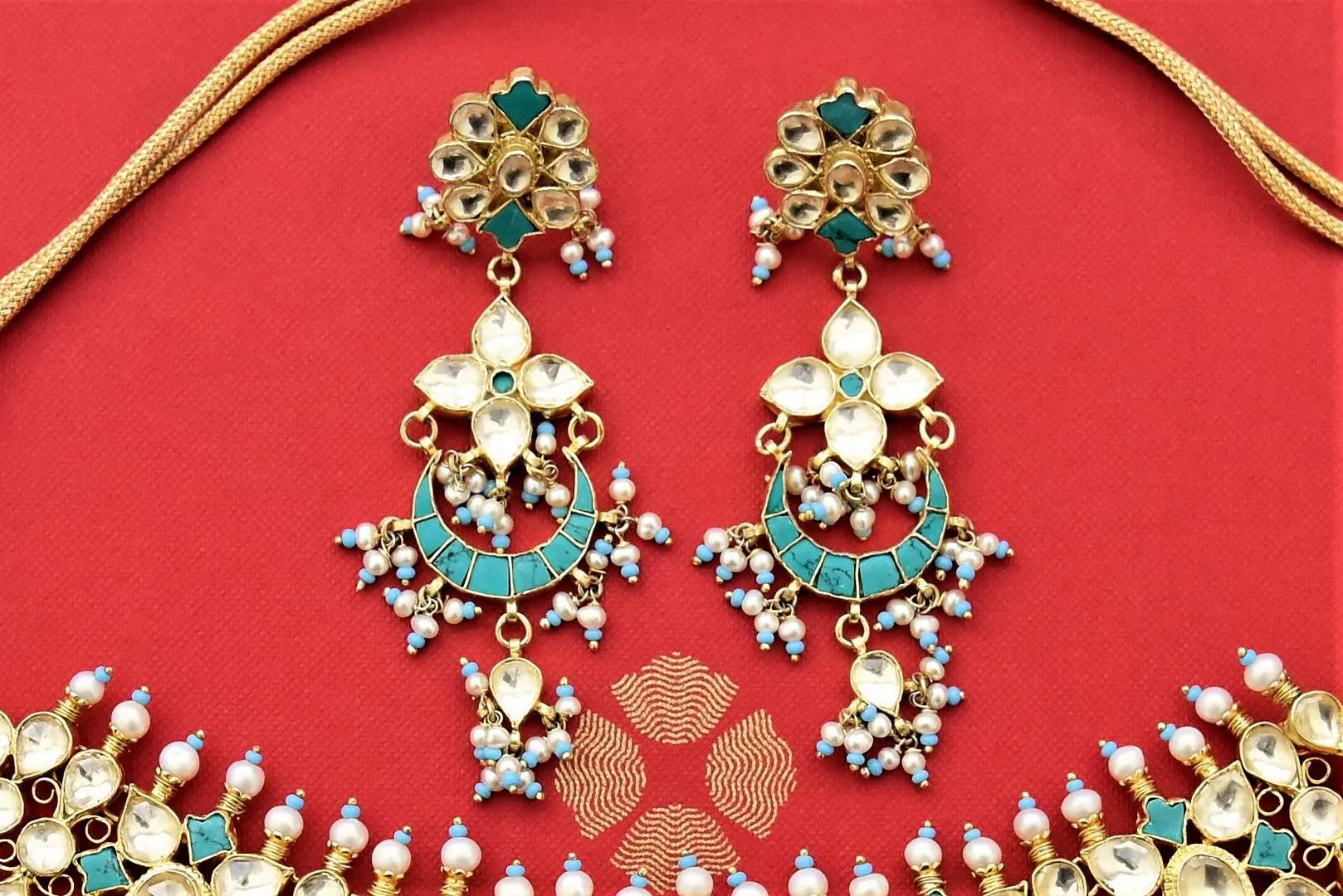 20D182 Silver Gold Plated Kundan and Turquoise Necklace Set