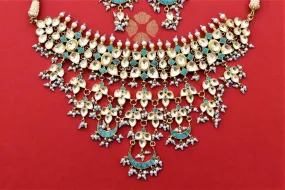 20D182 Silver Gold Plated Kundan and Turquoise Necklace Set