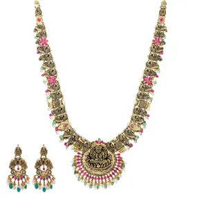 22K Antique Gold, Gemstone, Pearl & CZ Temple Jewelry Set (87.6gm)