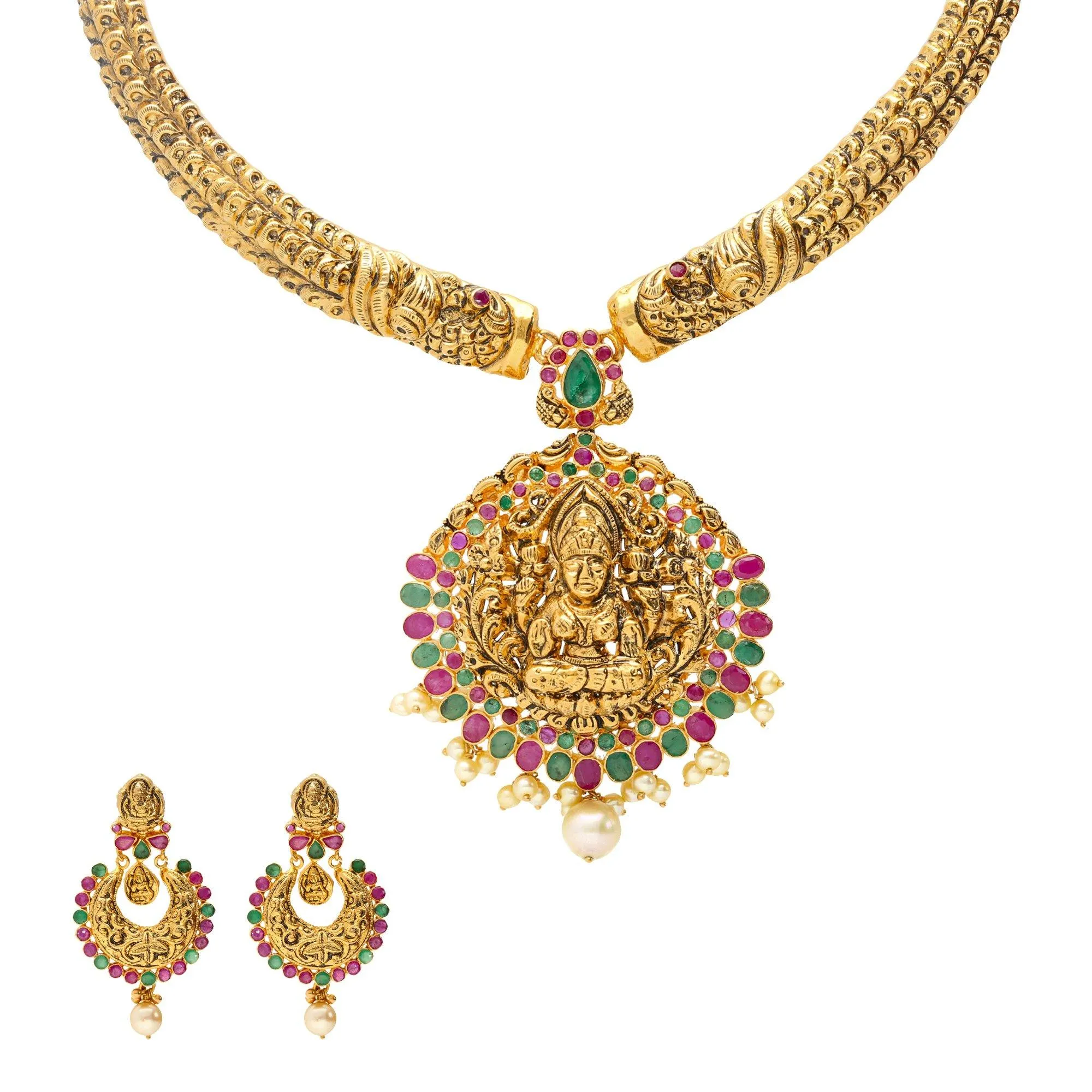 22K Gold & Gemstone Tajagna Temple Set