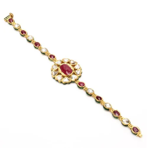 22k Gold Uncut Diamond and Ruby Zila Bracelet