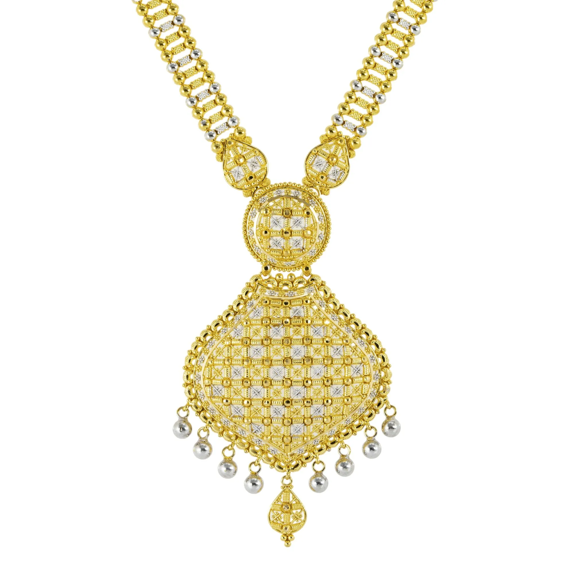 22K Yellow & White Gold Bridal Necklace Set (62.9gm)