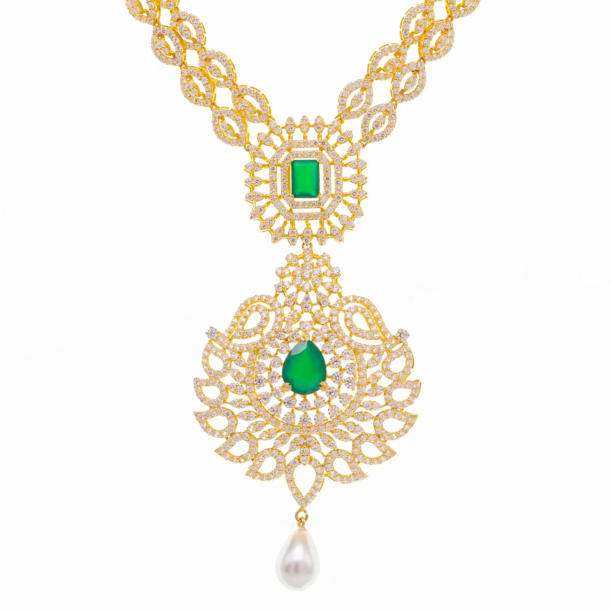 22K Yellow Gold & CZ Necklace Set (77.7gm)