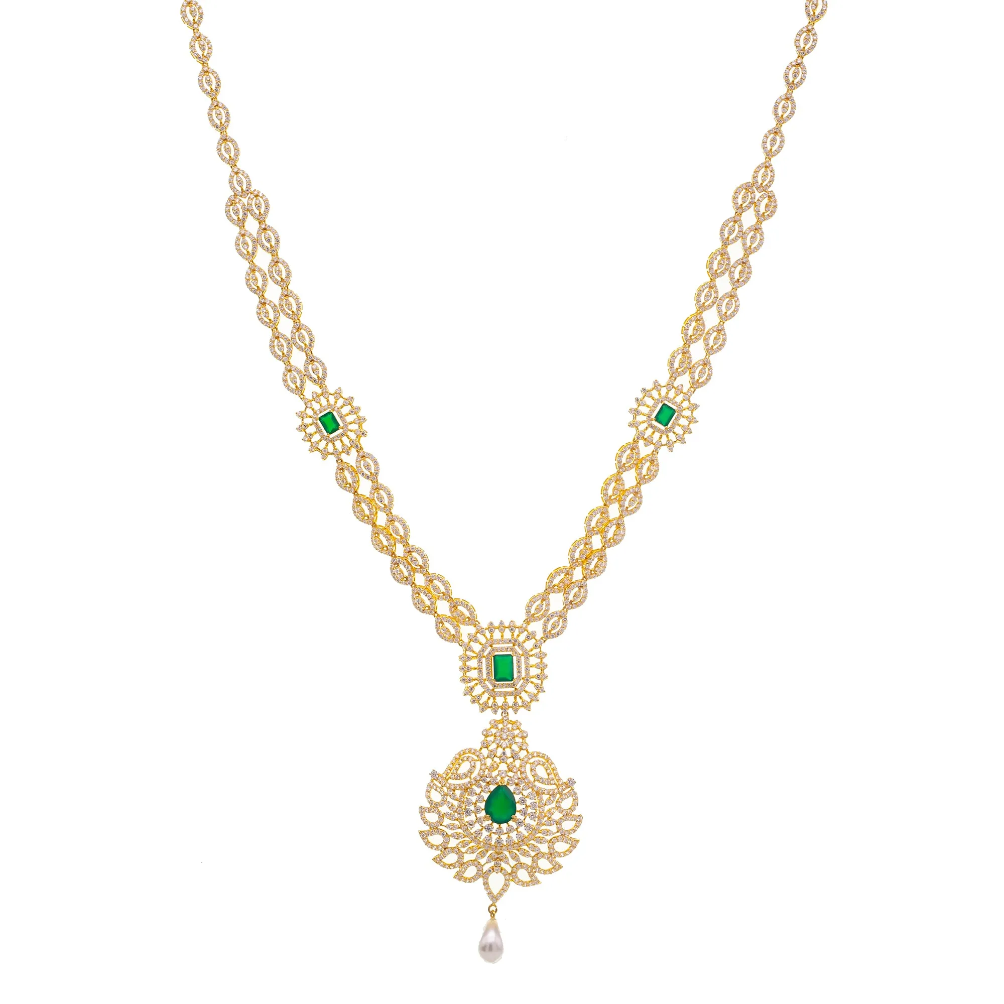 22K Yellow Gold & CZ Necklace Set (77.7gm)