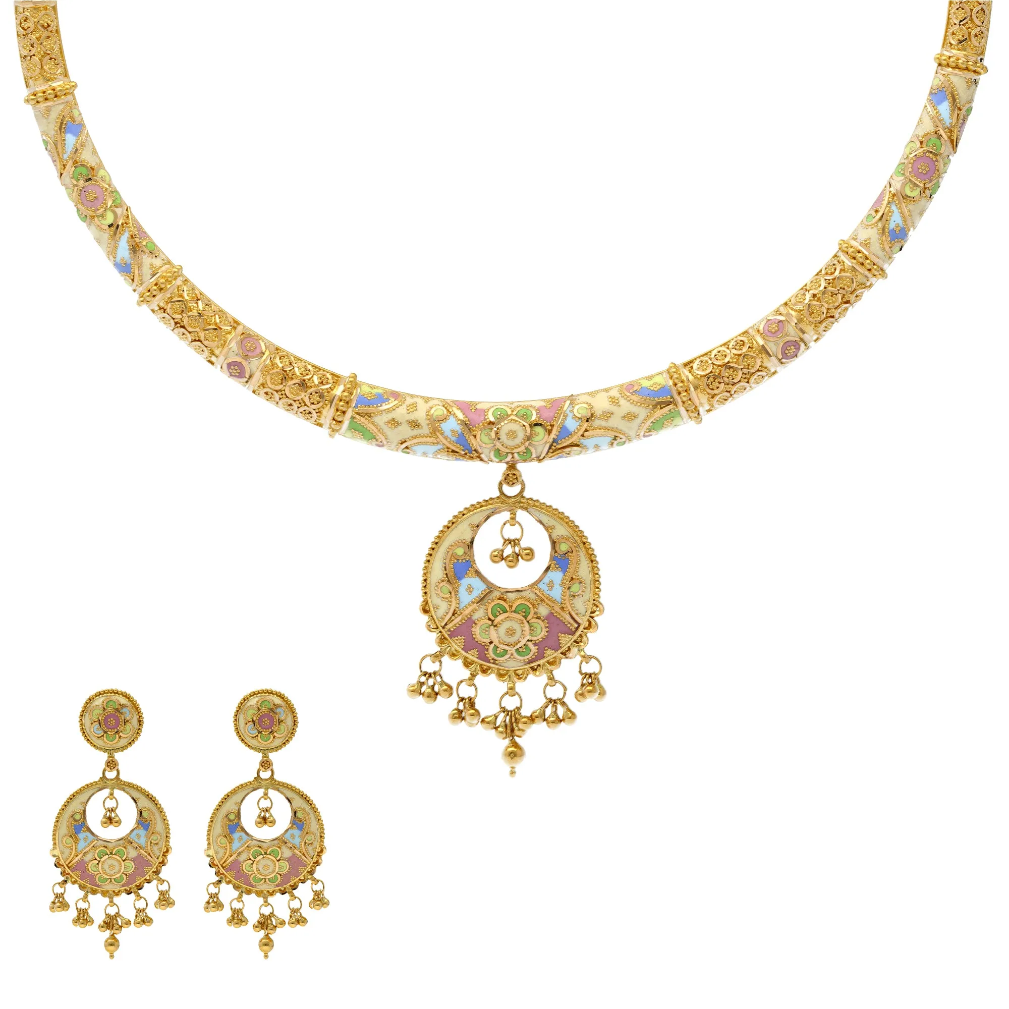 22K Yellow Gold & Enamel Necklace Set (56.2gm)