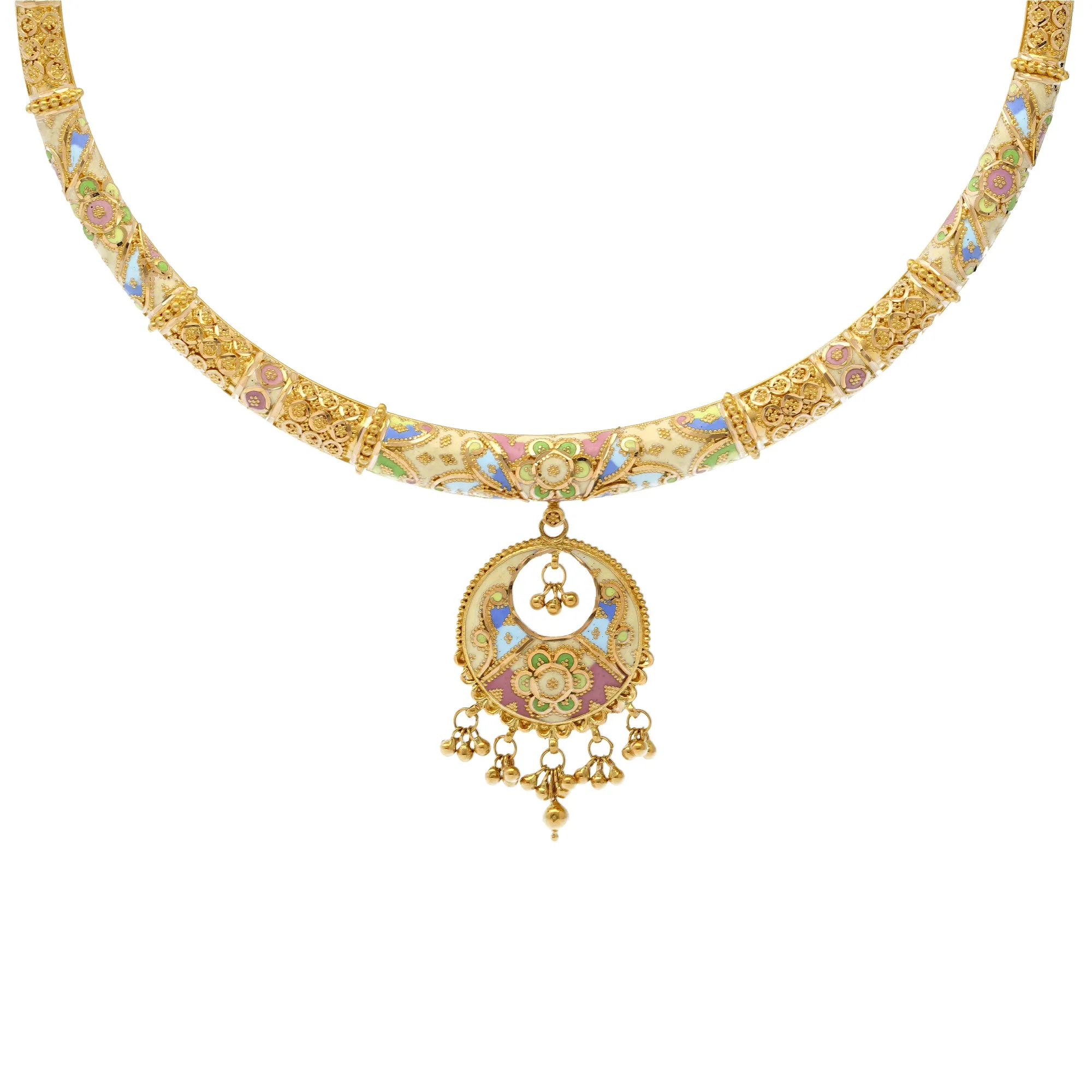 22K Yellow Gold & Enamel Necklace Set (56.2gm)