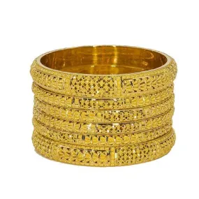 22K Yellow Gold Bangles Set of 6 W/ Thick Hollow Dome & Beaded Filigree, 95.4 gm