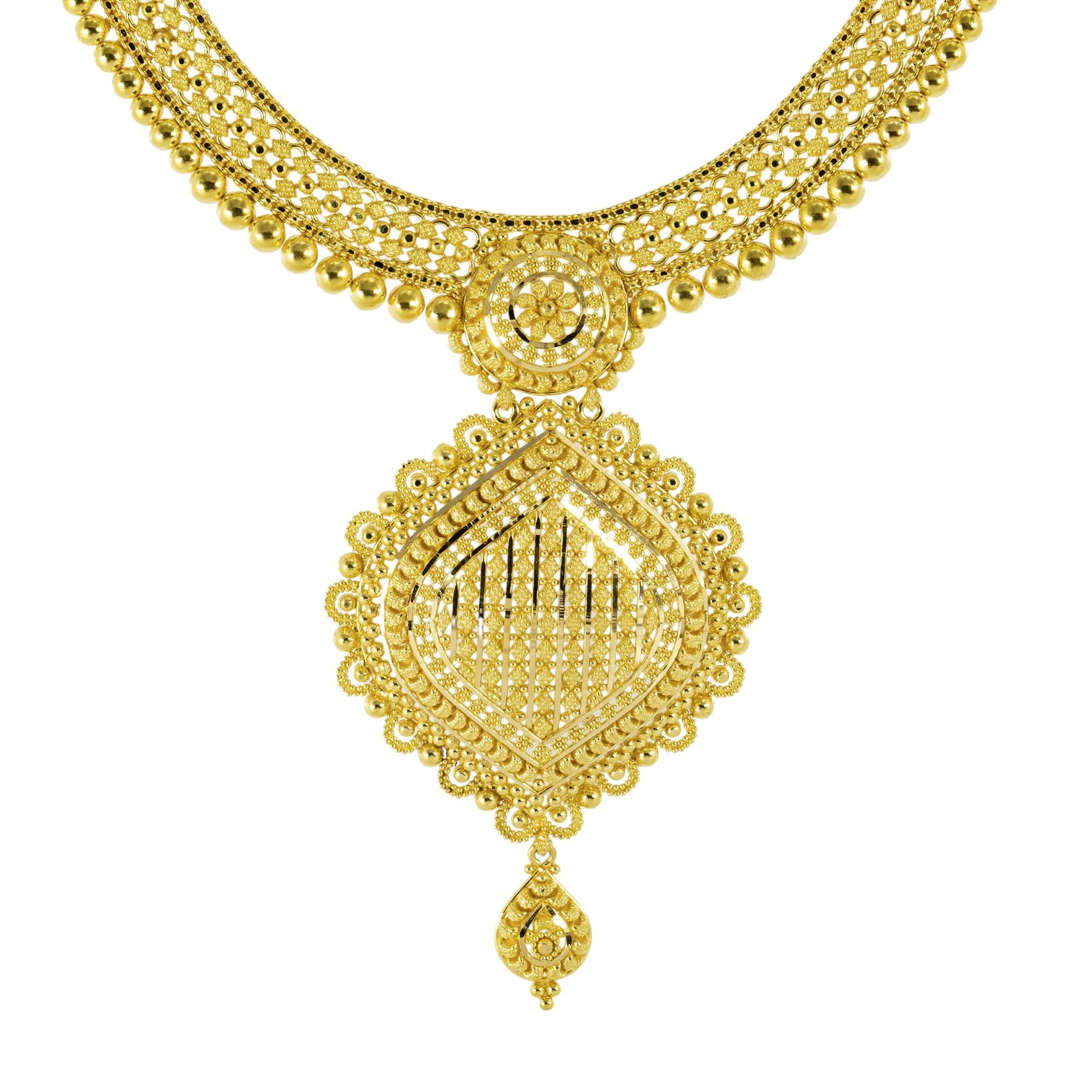 22K Yellow Gold Bridal Necklace Set (69.3gm)