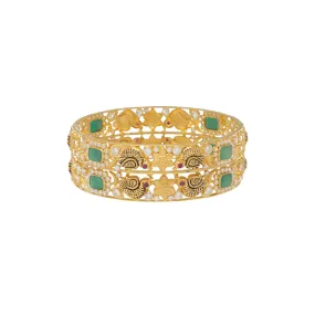 22K Yellow Gold, CZ, Emerald & Ruby Antique Bangle Set (33.6gm)