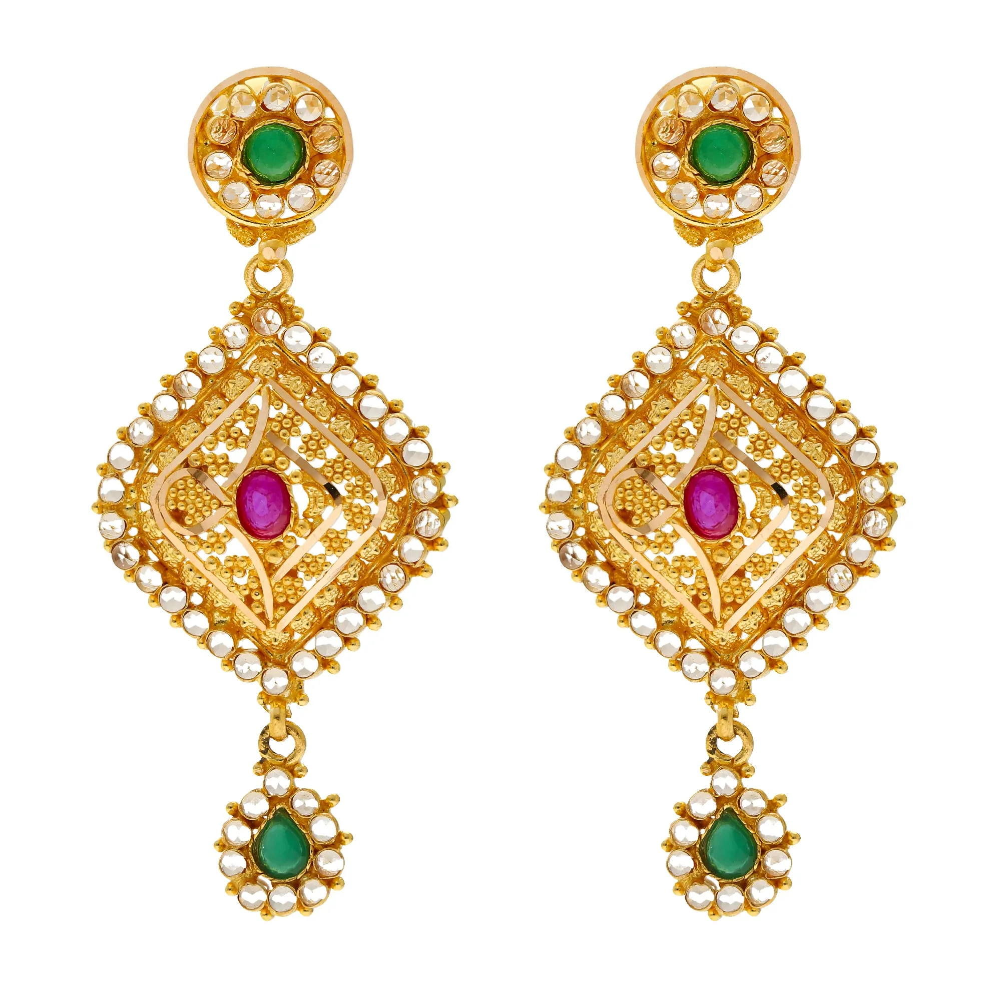 22K Yellow Gold, Emerald, & Ruby Jewelry Set (55.7gm)