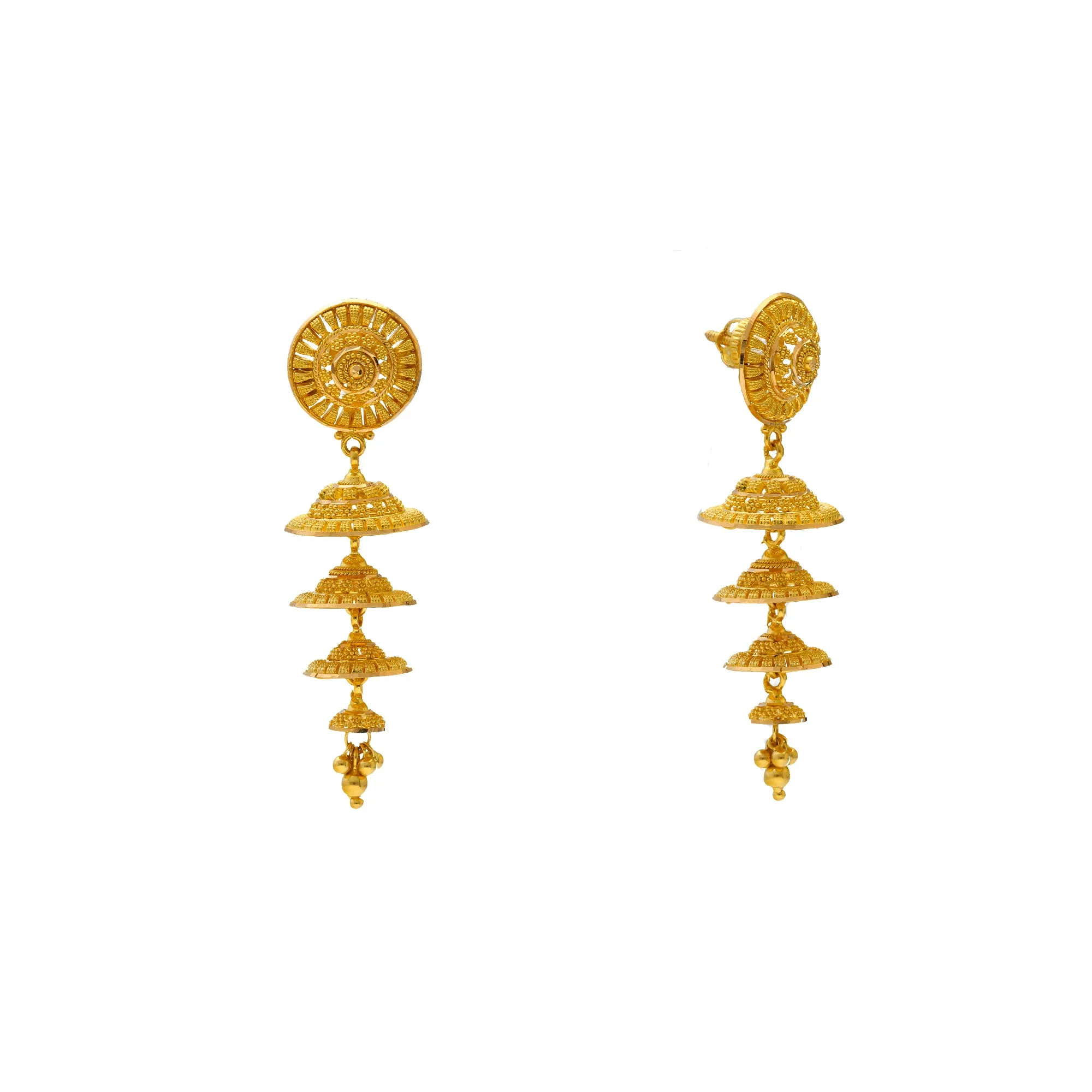 22K Yellow Gold Layered Jhumki Earrings (15.3gm)