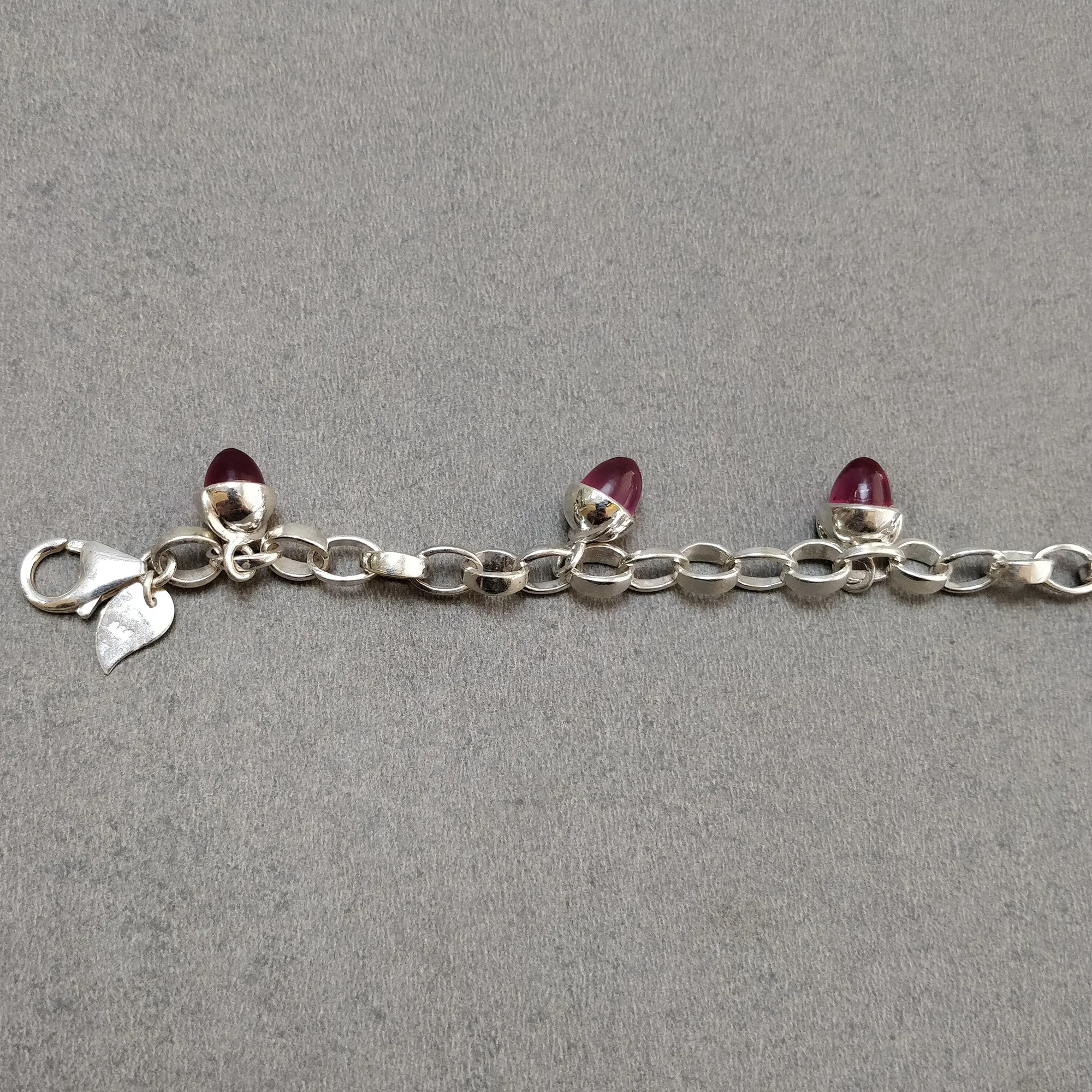 925 Sterling Silver Bracelet : 22.00gm Pink Rhinestone 6 Mini Bullets With Clasp Look Chain Bracelet 8.25"