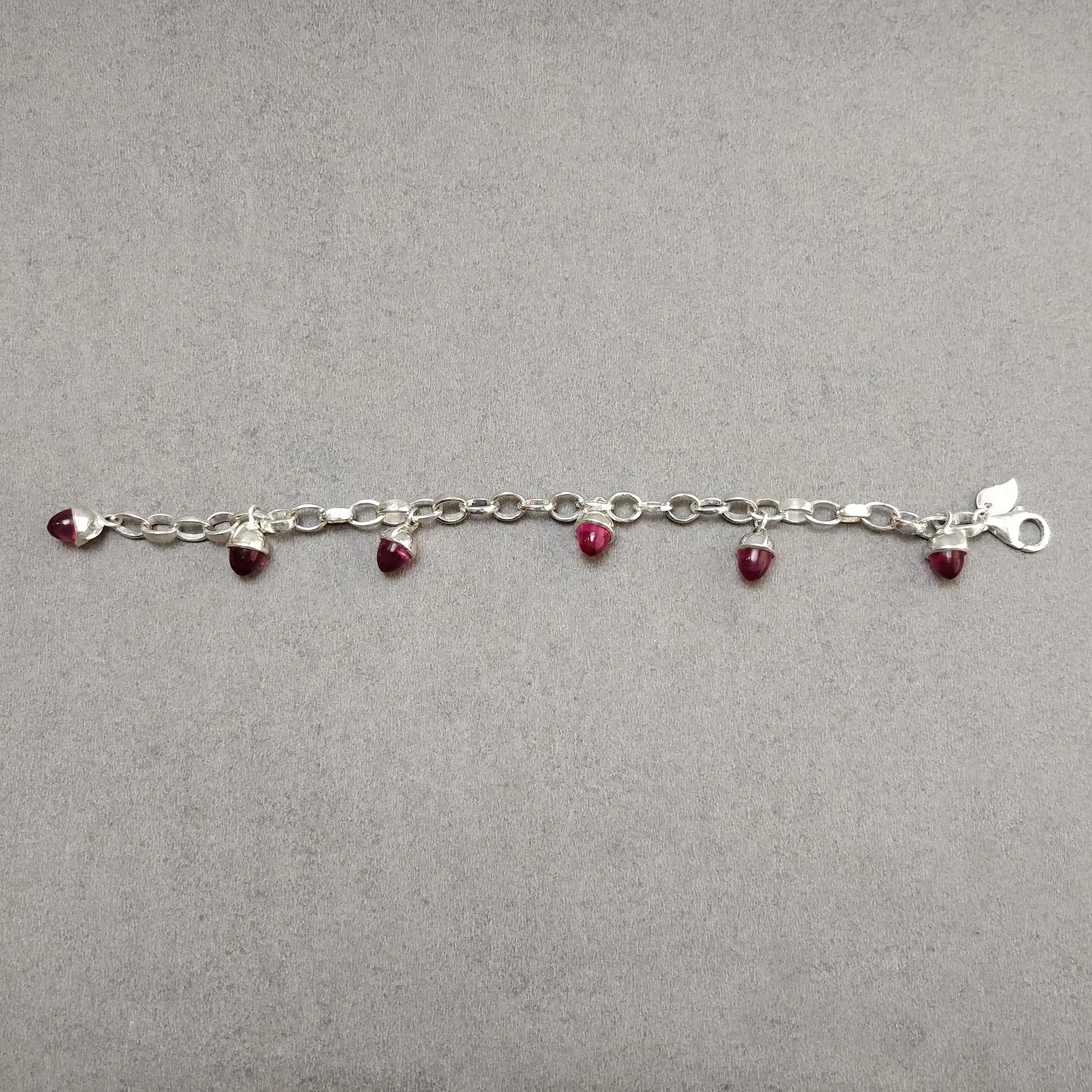 925 Sterling Silver Bracelet : 22.00gm Pink Rhinestone 6 Mini Bullets With Clasp Look Chain Bracelet 8.25"