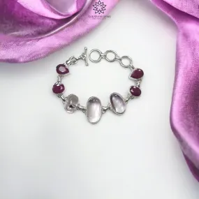 925 Sterling Silver Bracelet : Natural Purple AMETHYST & Glass Filled RED RUBY Gemstones Rhodium Plated Bezel Set Braclet 8"