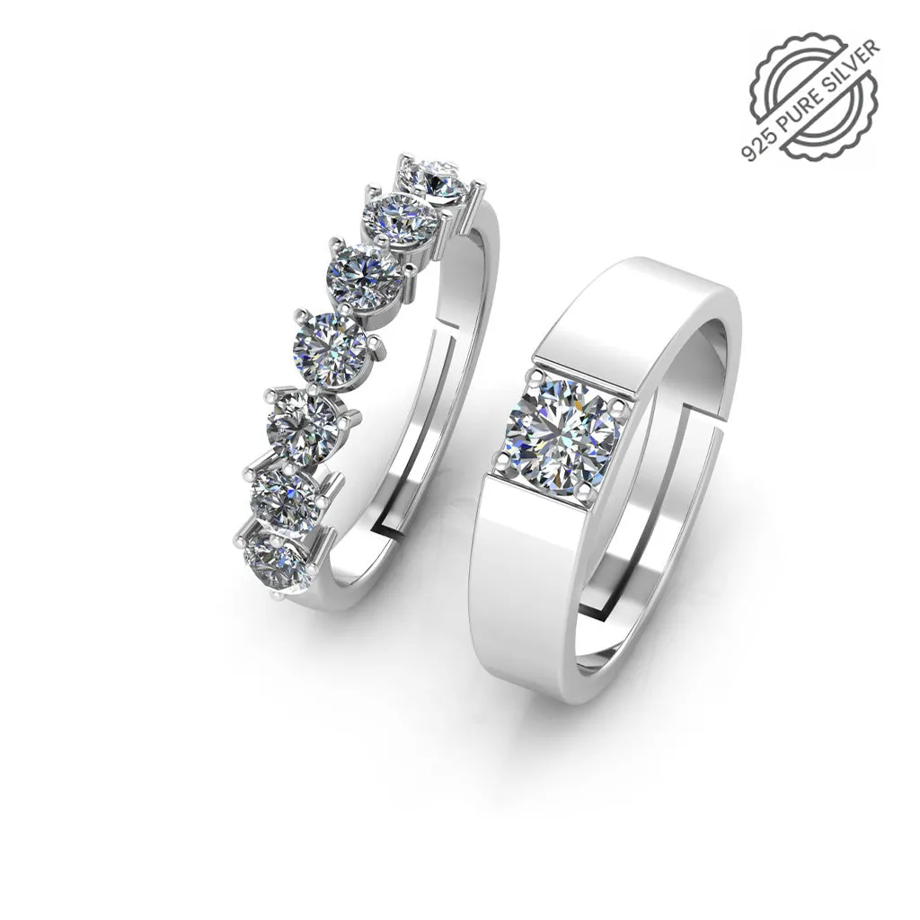 925 Sterling Silver Solitaire and minimal Rings for Couple