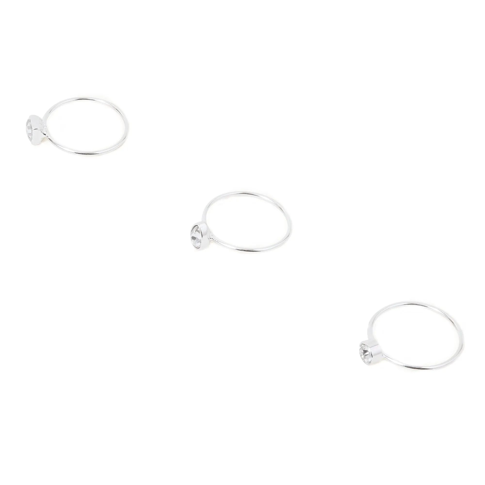 Accessorize London Women's Silver Fine Gem Stacking Rings Set Of Three-Large