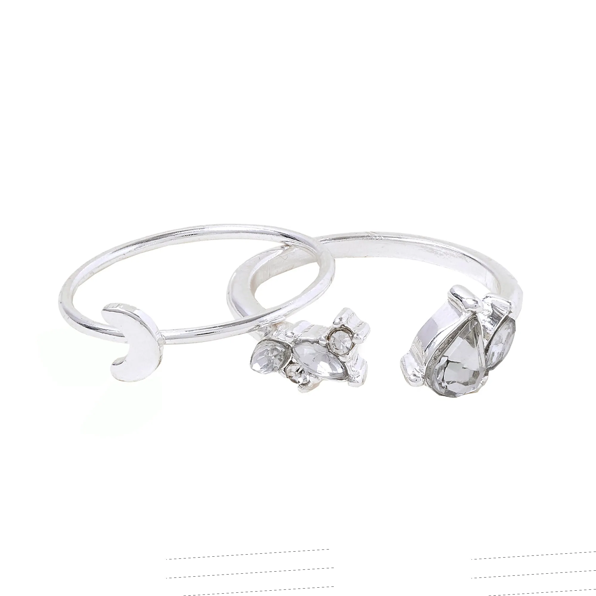 Accessorize London Women's Silver Moon Crystal Rings Pack of 2 - Small