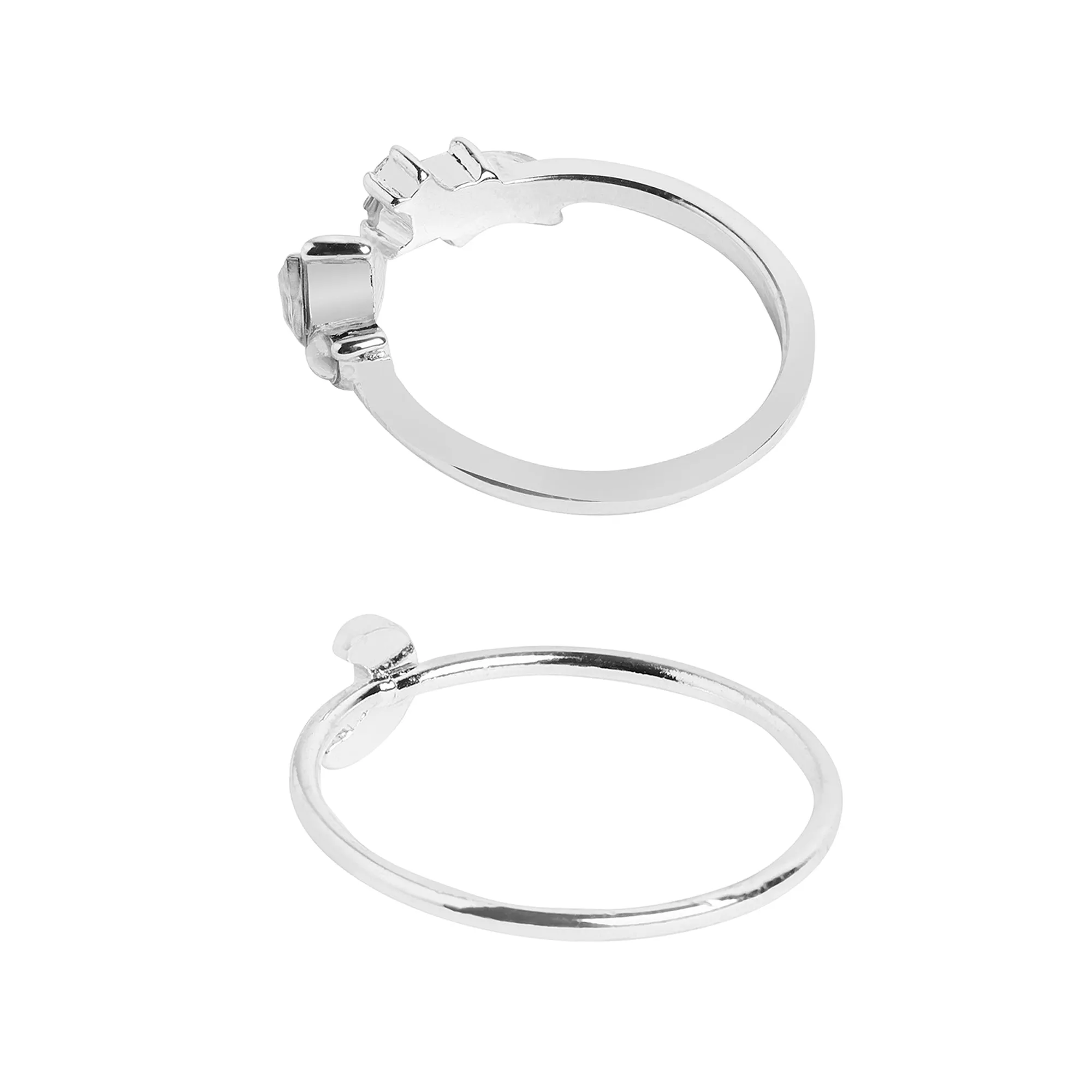 Accessorize London Women's Silver Moon Crystal Rings Pack of 2 - Small