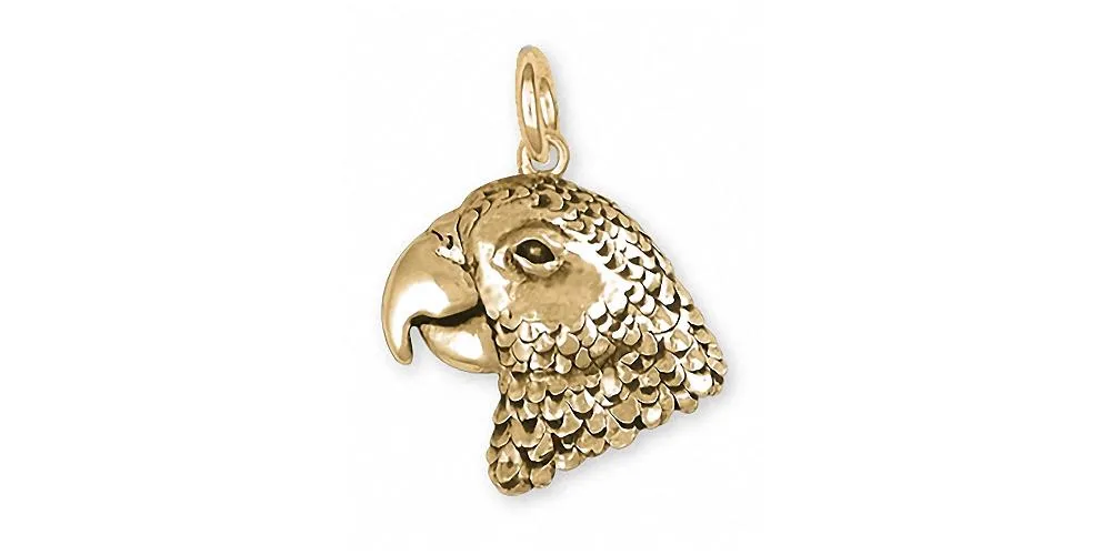 African Grey Charm Jewelry 14k Gold Handmade Parrot Charm AFG2X-CG