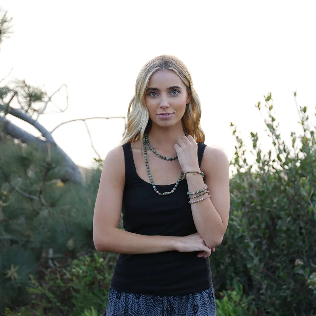 African Turquoise and Sunstone Hand Knotted Mala Necklace