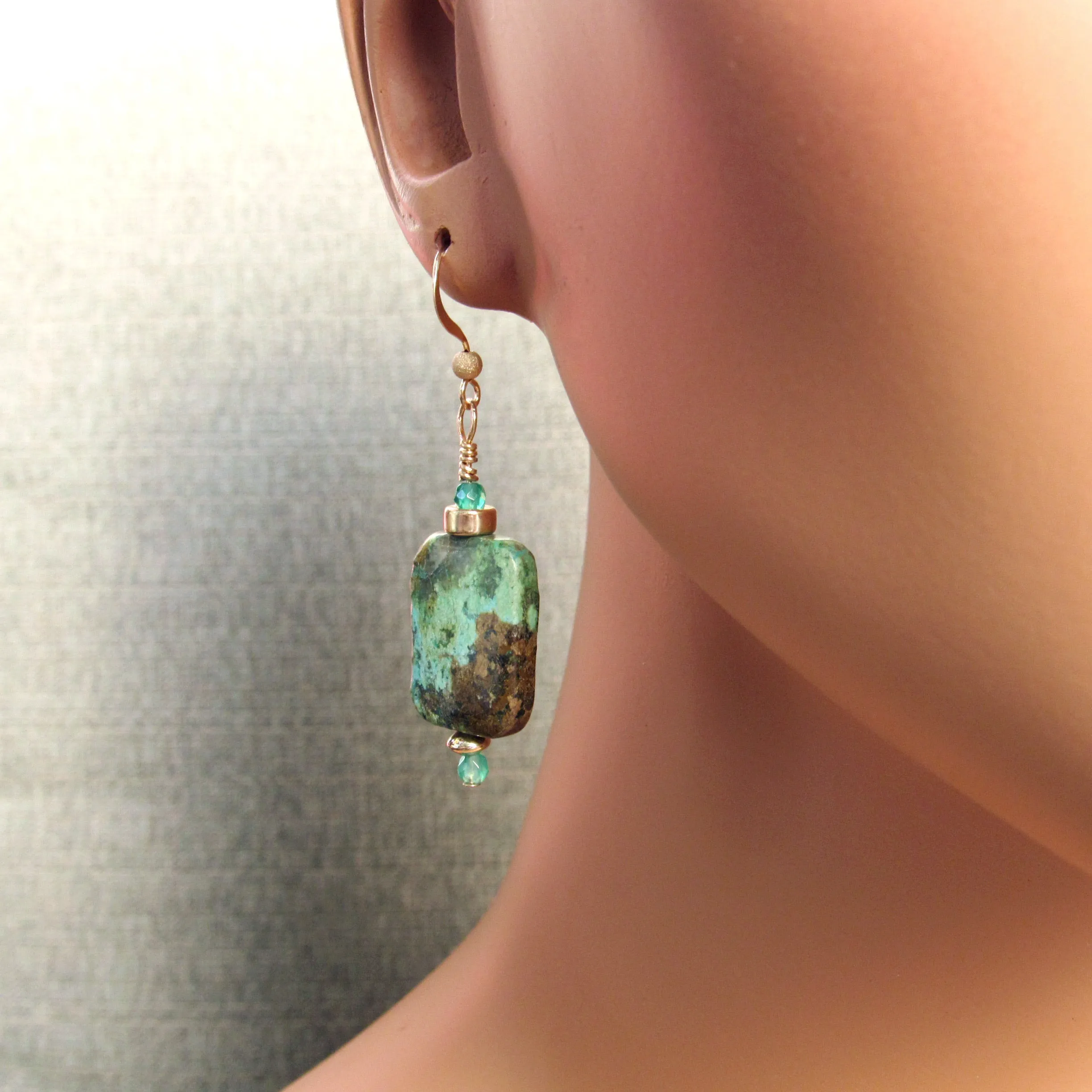 African Turquoise, Aventurine, and 14 kt gf Drop Earrings