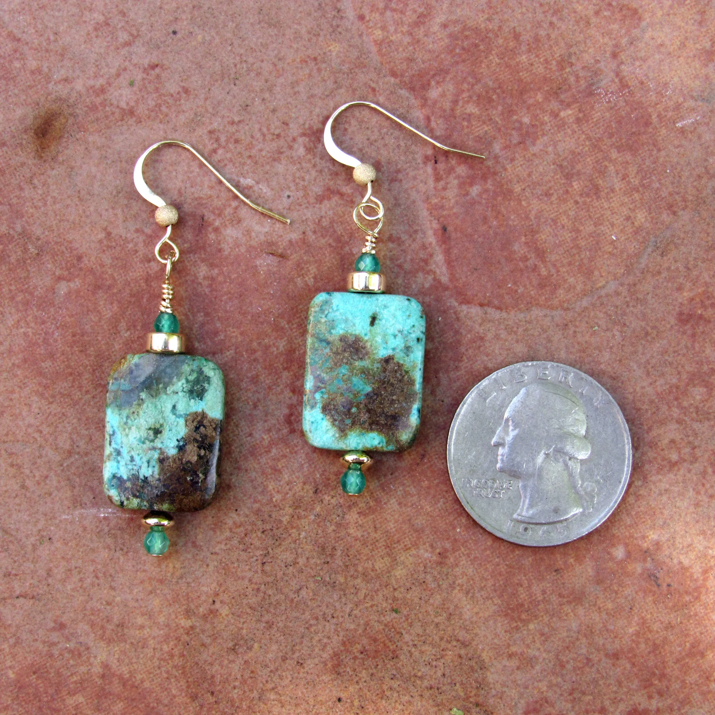 African Turquoise, Aventurine, and 14 kt gf Drop Earrings