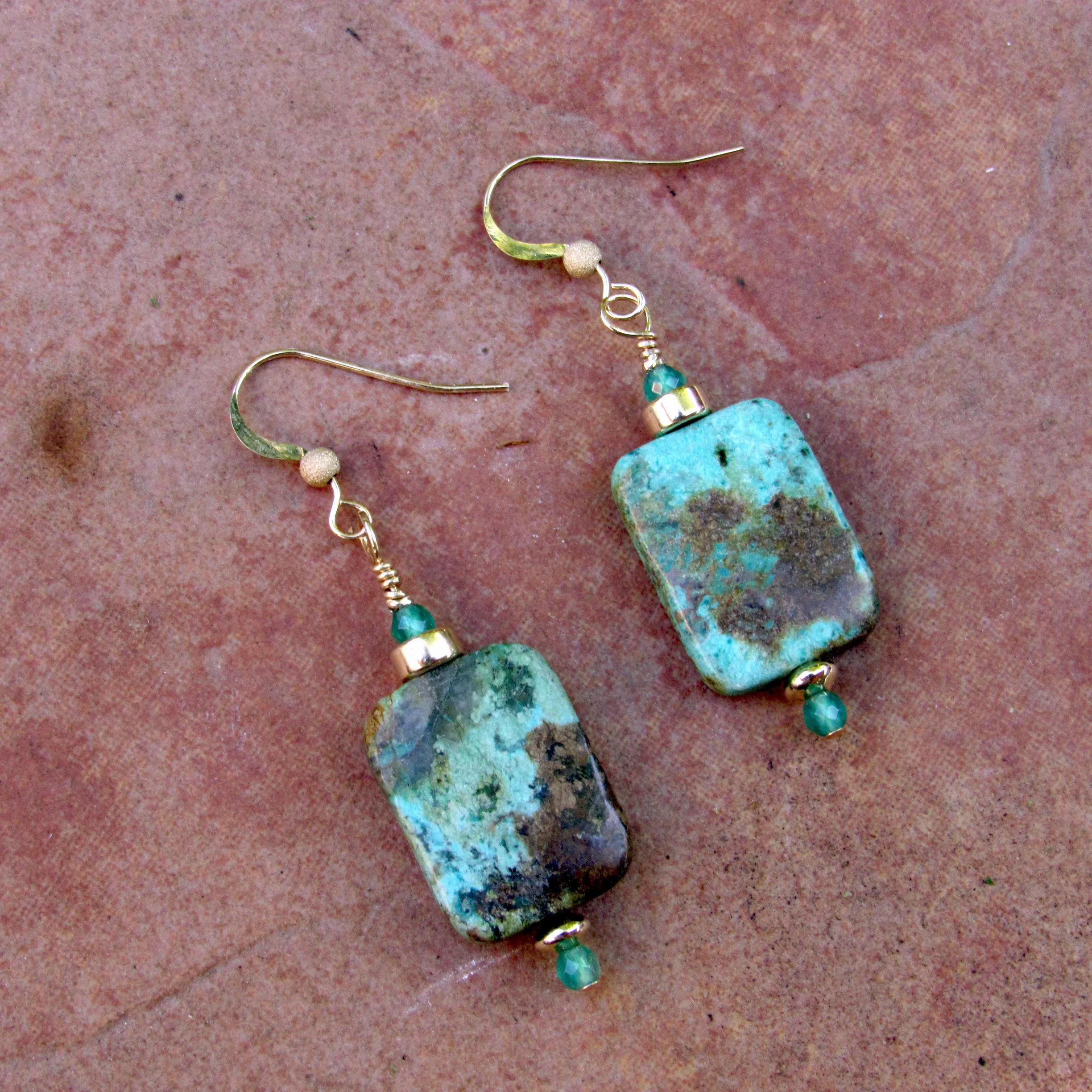 African Turquoise, Aventurine, and 14 kt gf Drop Earrings