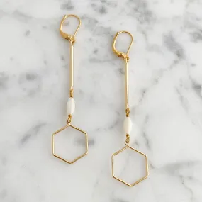 AINSLAY long gold hexagon earrings