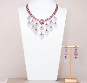 Aklera Ruby Red White Gold Luxury Necklace & Earring Set By Jaipur Rose Luxury Indian Jewelry Onli