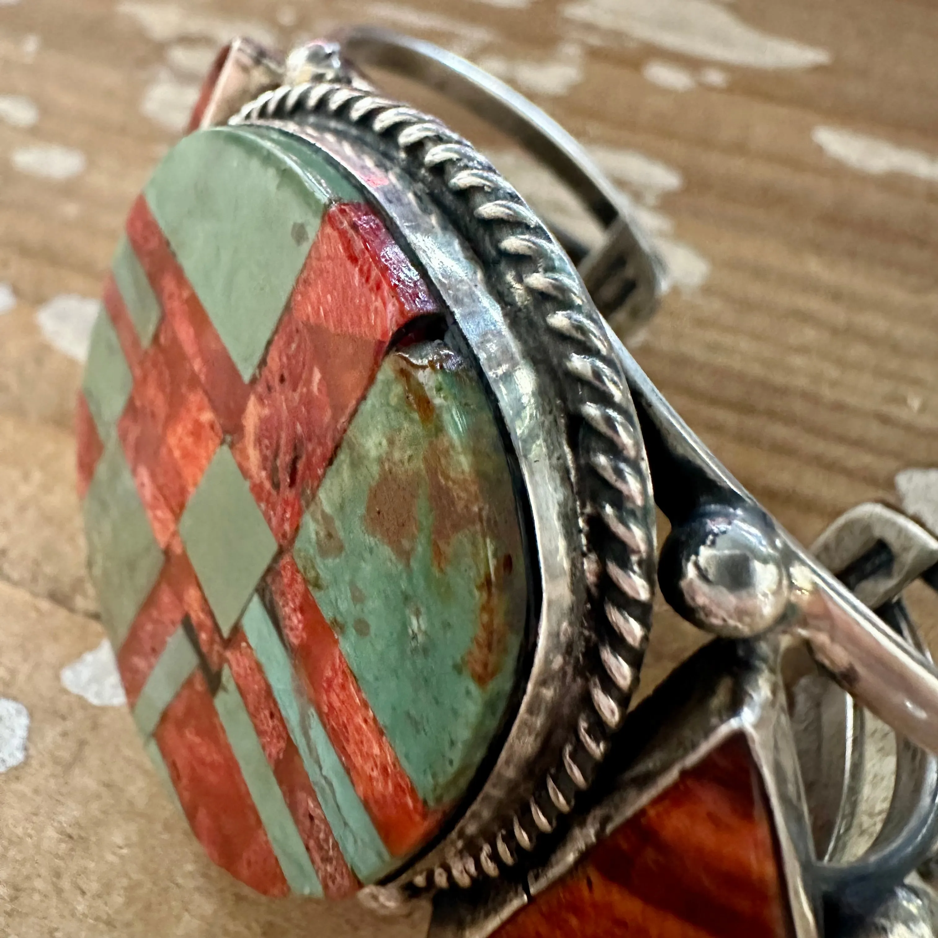 ALL IN ALL Sterling Silver, Spiny Oyster & Turquoise Inlay Cuff, Chimney Butte 66g