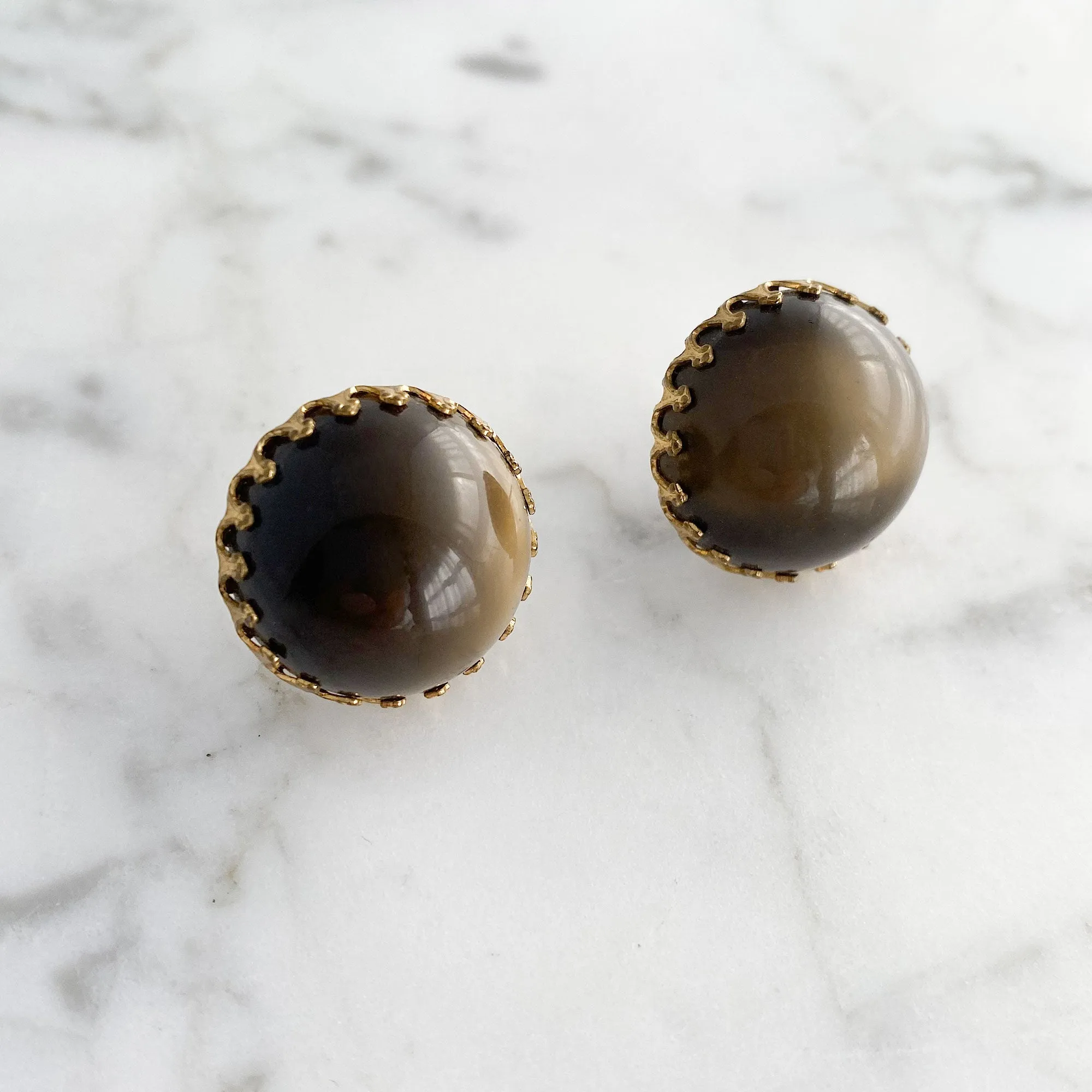 AYESHA vintage taupe cabochon stud earrings