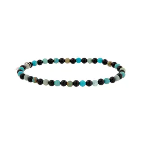 Beaded Turquoise and Black Agate Alternating Stretch Bracelet