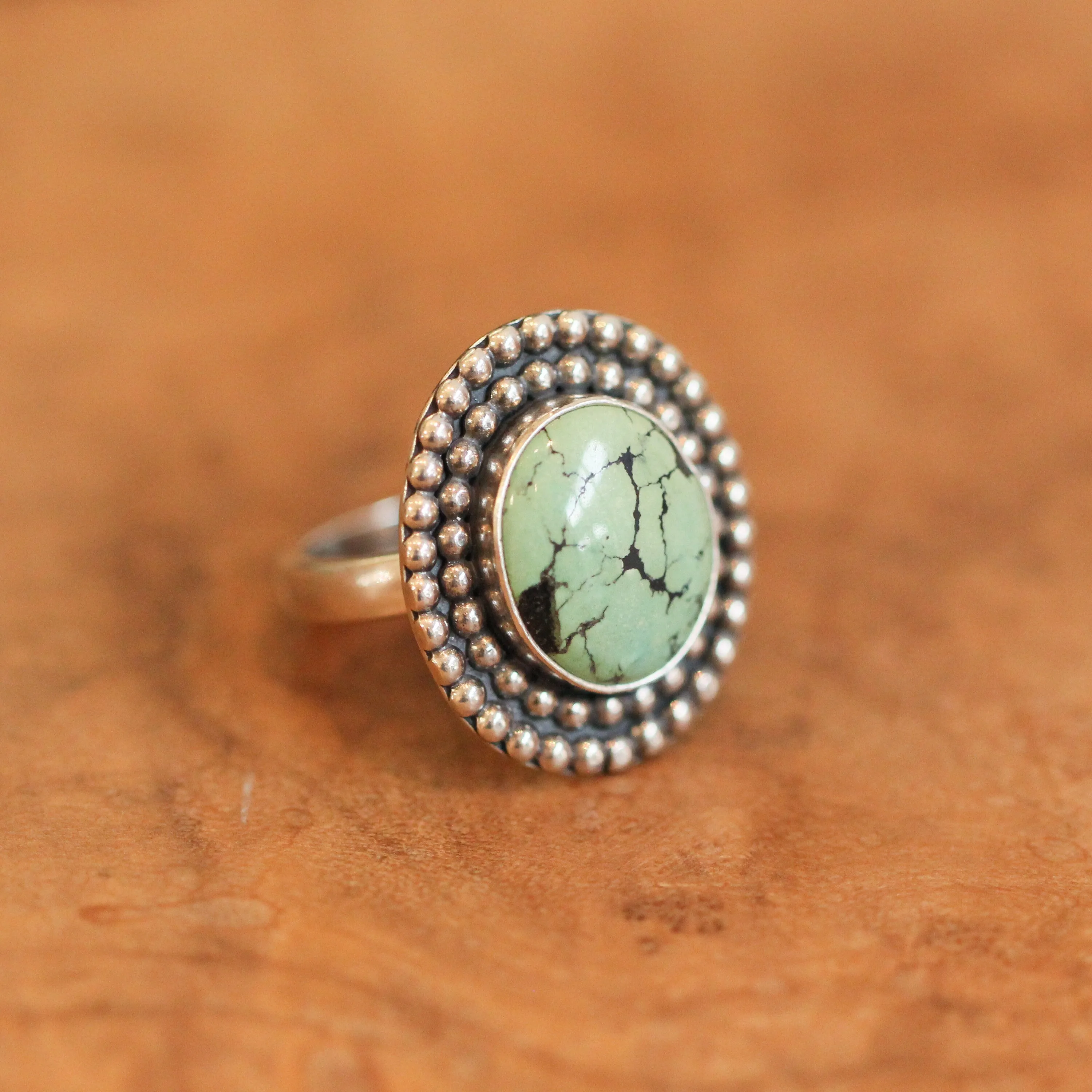 Beaded Turquoise Ring - Sterling Silver Ring - Boho Turquoise Ring - Silversmith Ring