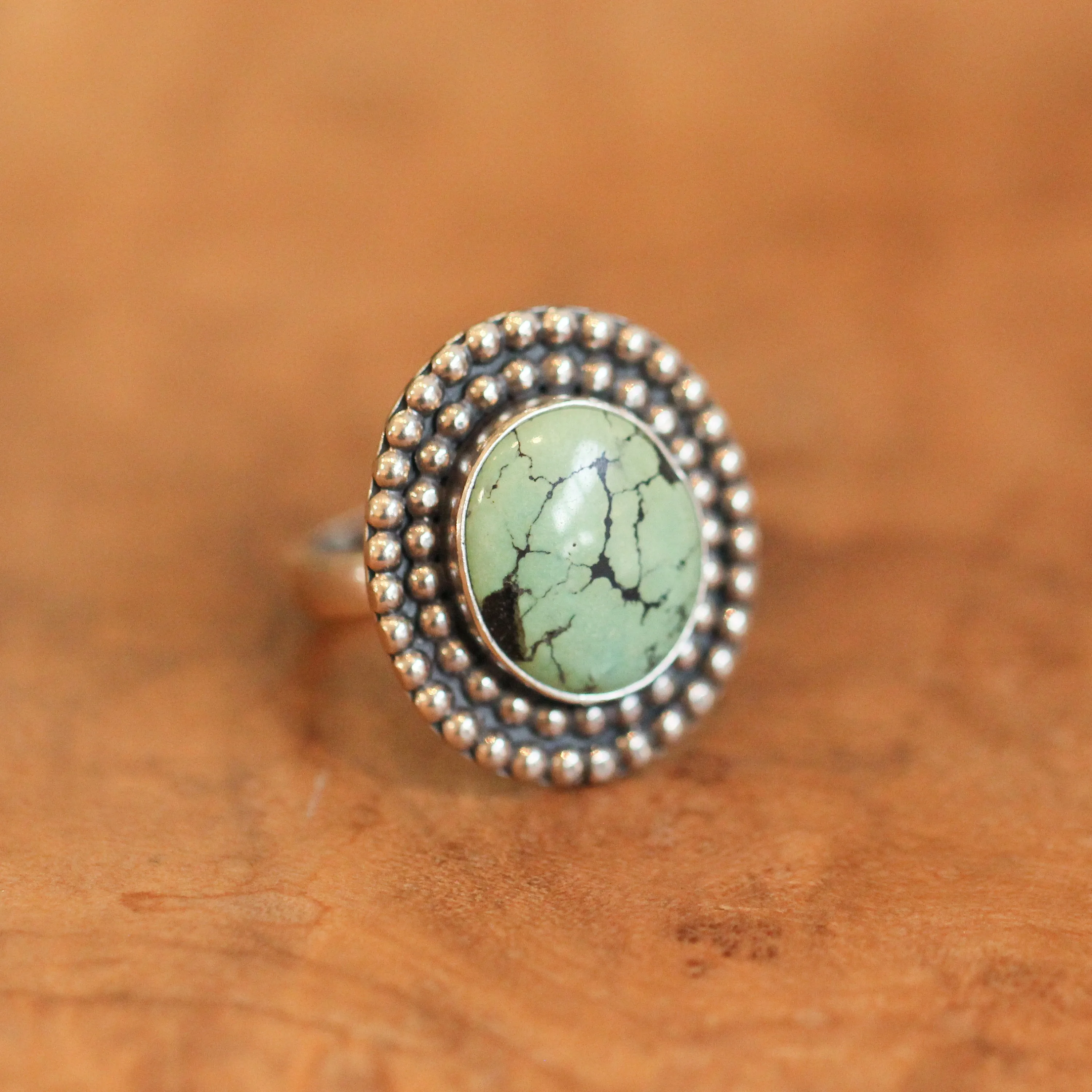 Beaded Turquoise Ring - Sterling Silver Ring - Boho Turquoise Ring - Silversmith Ring