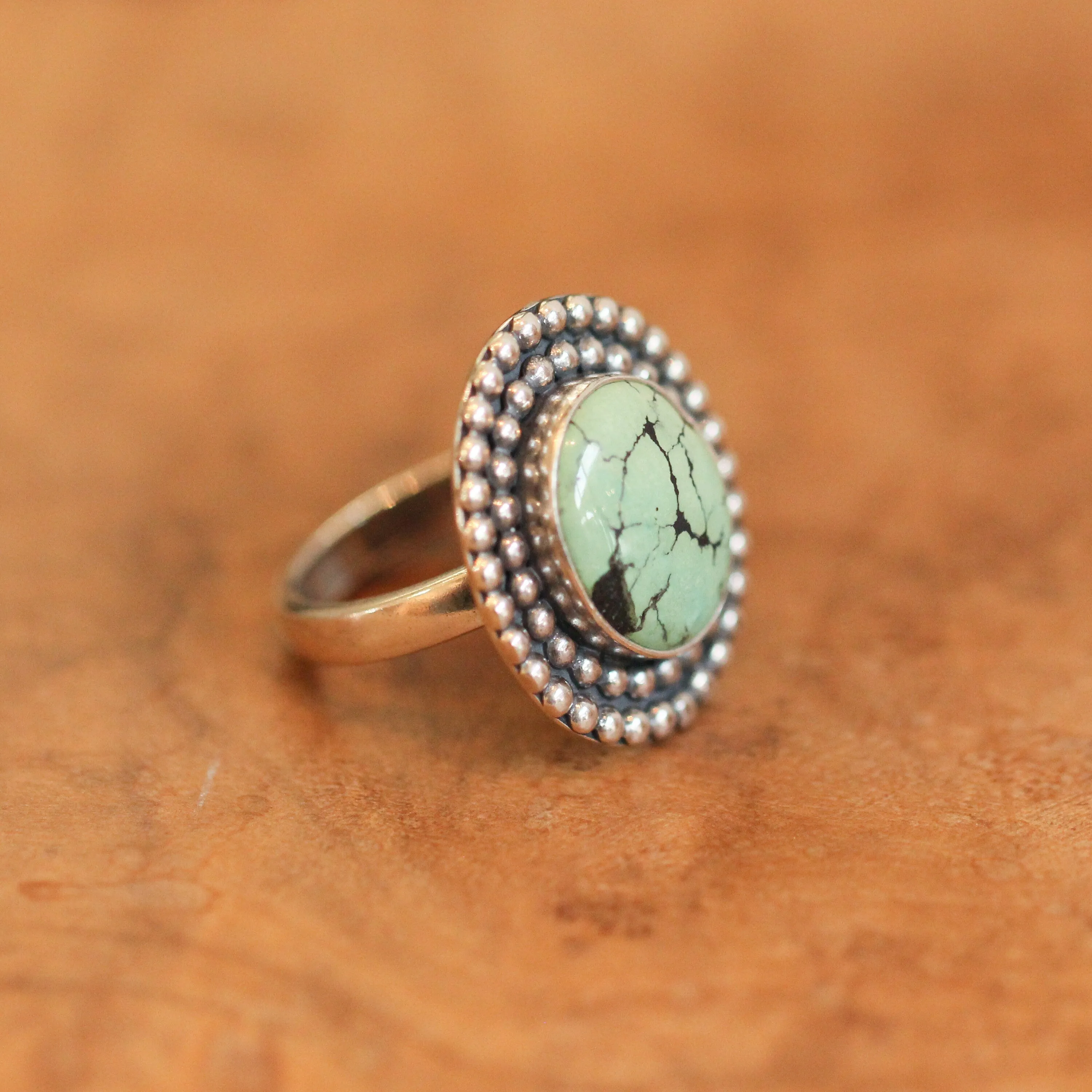 Beaded Turquoise Ring - Sterling Silver Ring - Boho Turquoise Ring - Silversmith Ring