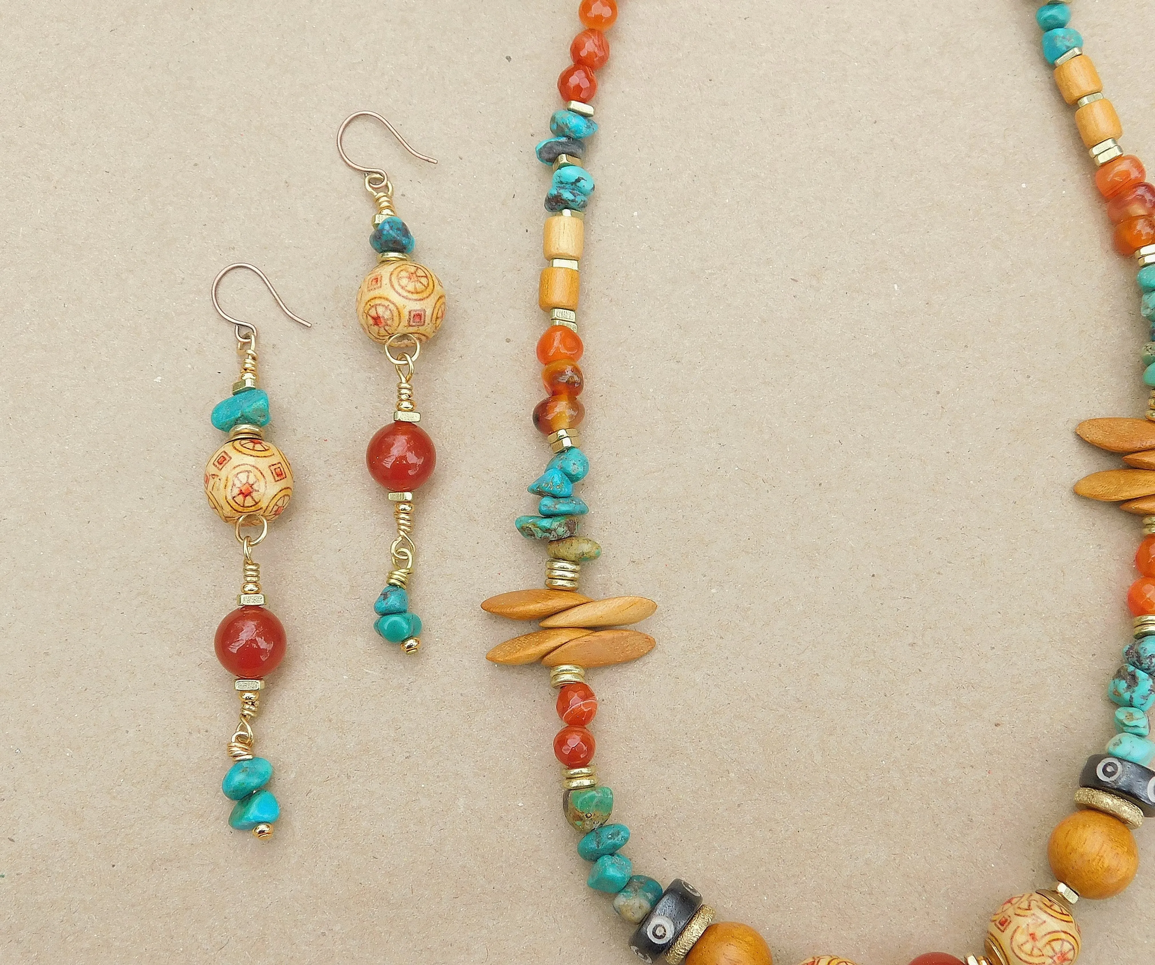 Beautiful Carnelian and Turquoise Dangling Earrings