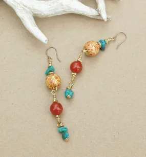 Beautiful Carnelian and Turquoise Dangling Earrings