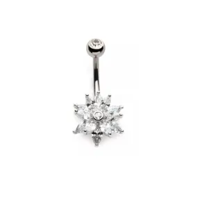 Belly Ring - 3D Cubic Zirconia Flower