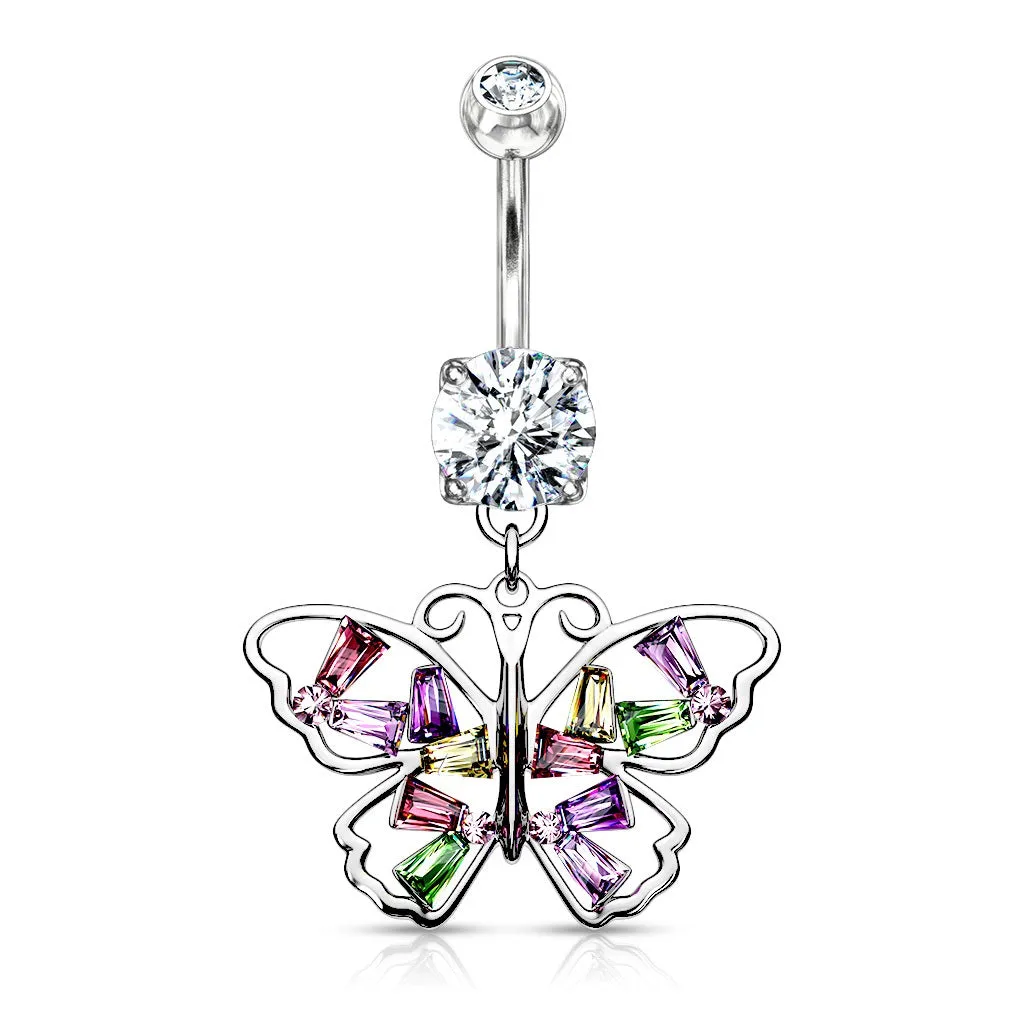 Belly Ring - Butterfly Multi Cubic Zirconia