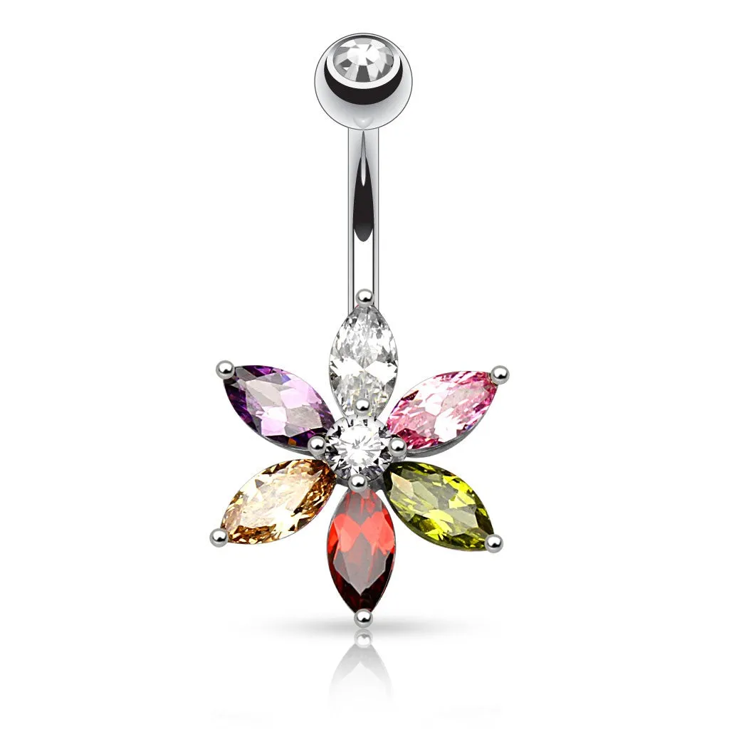 Belly Ring - Cubic Zirconia Flower